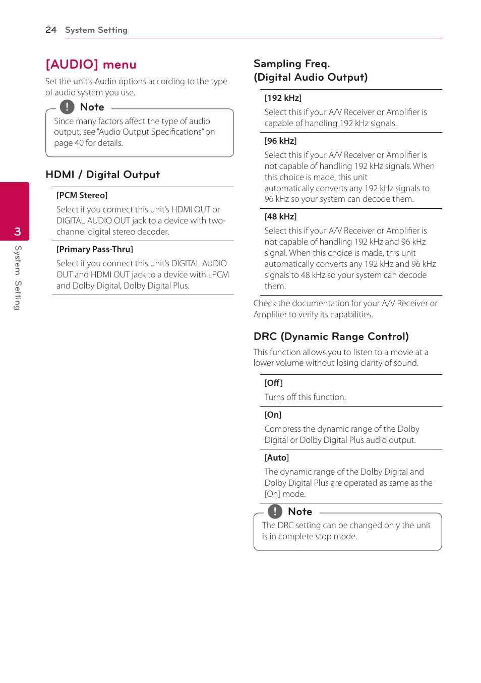 Audio] menu, 24 – [audio] menu | LG SP520 User Manual | Page 24 / 43
