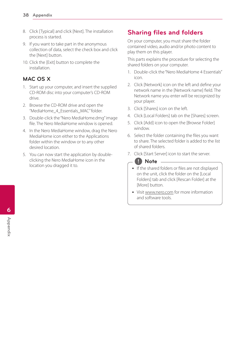 Sharing files and folders, 38 – sharing files and folders | LG SP520 User Manual | Page 38 / 43