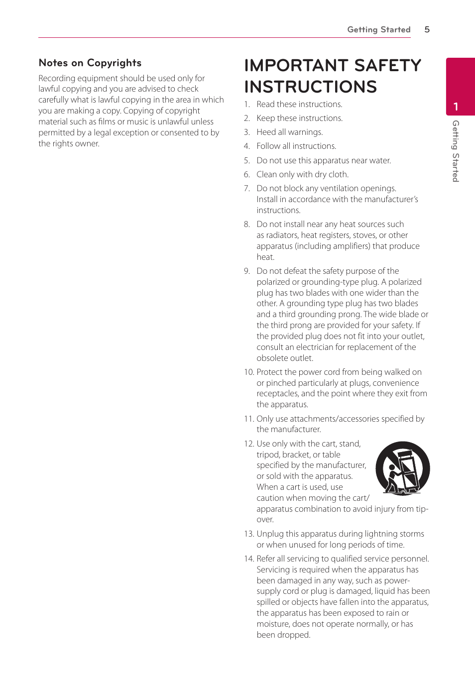 Important safety instructions | LG SP520 User Manual | Page 5 / 43