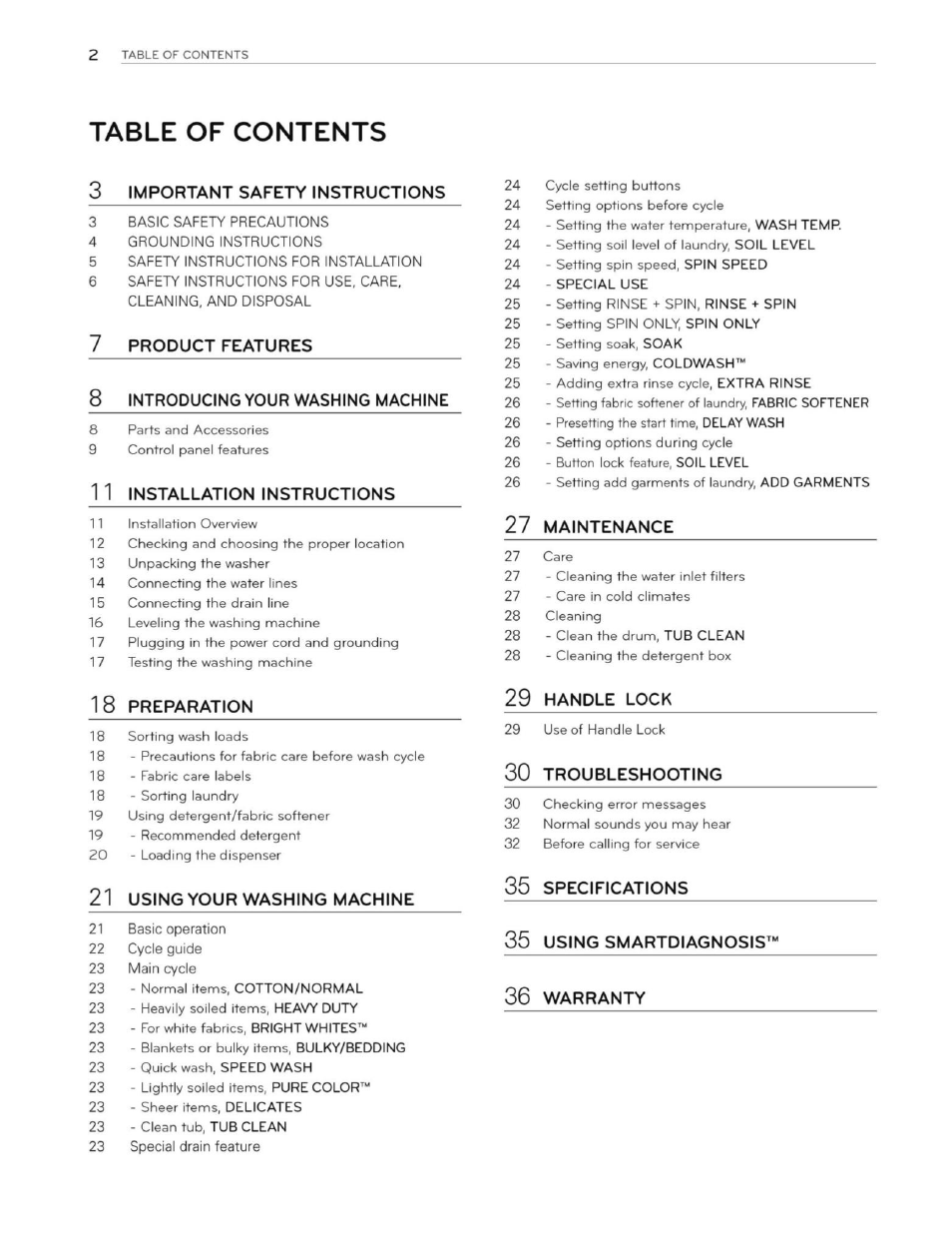 LG WT1201CW User Manual | Page 2 / 84