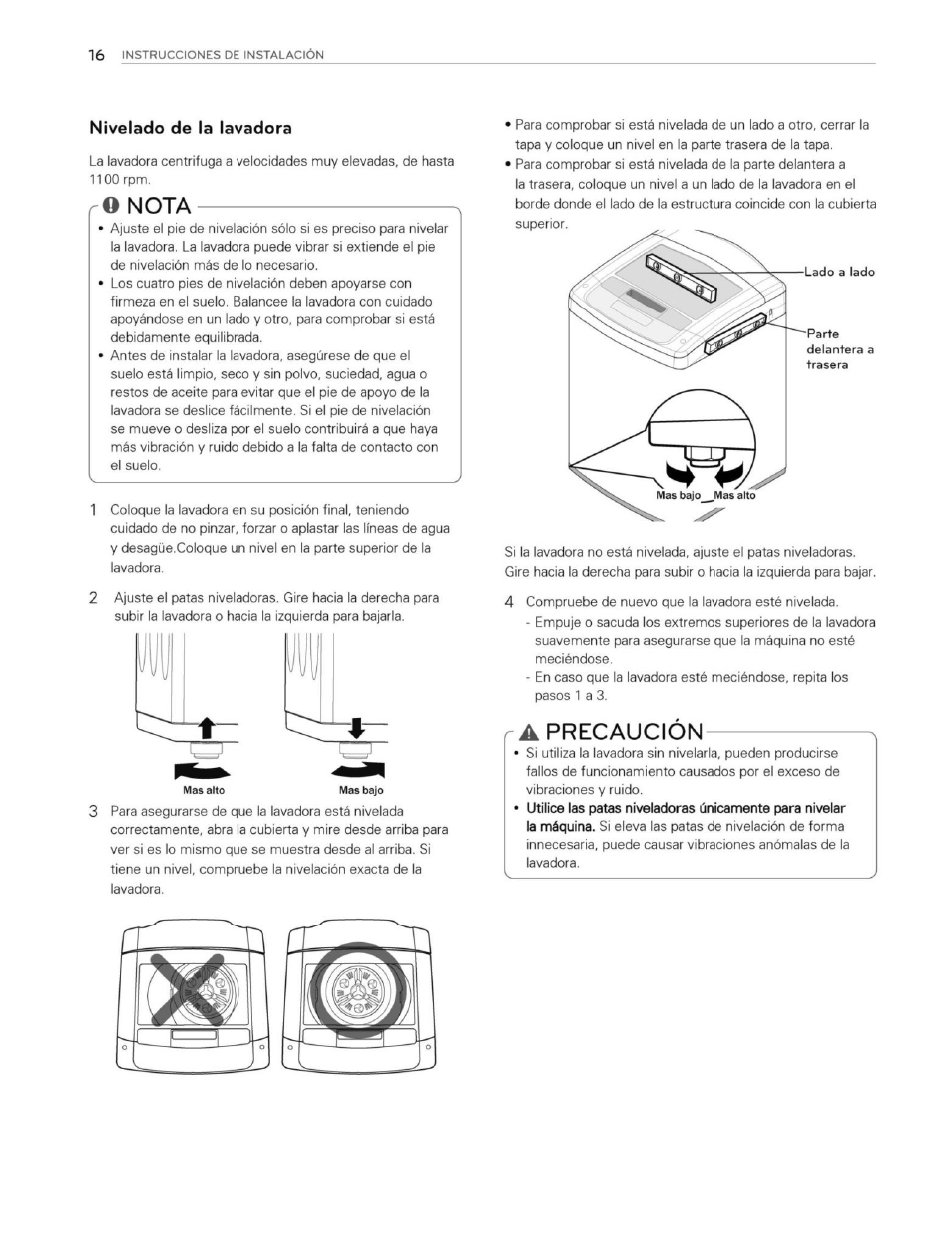 A precaución, Ro nota | LG WT1201CW User Manual | Page 54 / 84