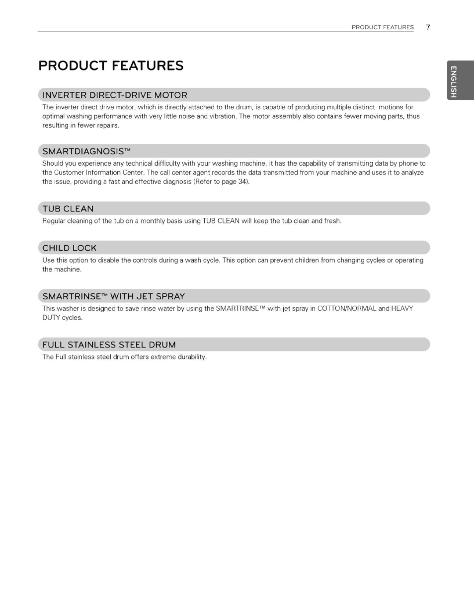 Product features | LG WT1201CW User Manual | Page 7 / 84