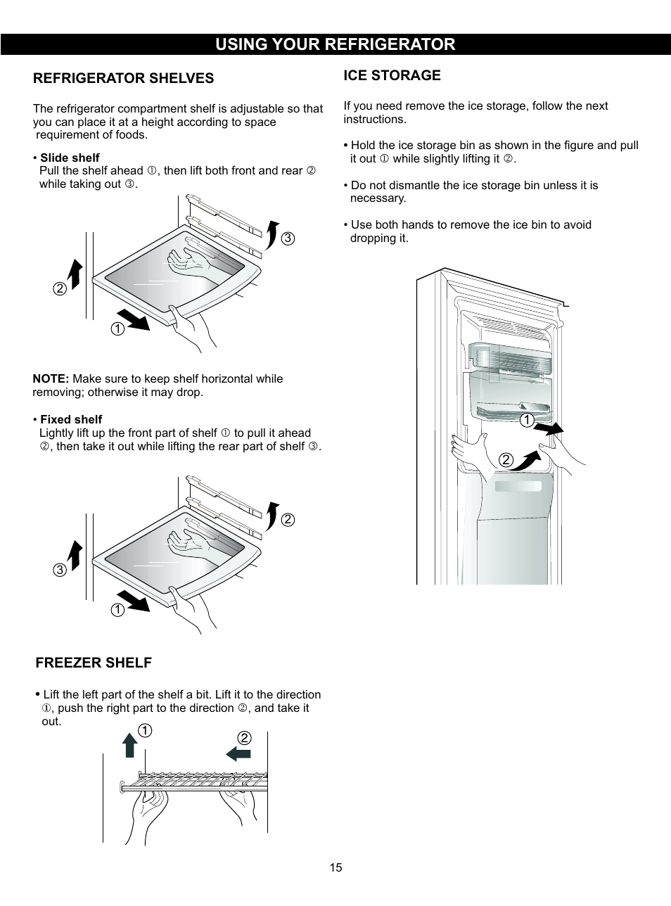 Using your refrigerator, Car e an d mai n t enance | LG LSC27931SW User Manual | Page 15 / 29