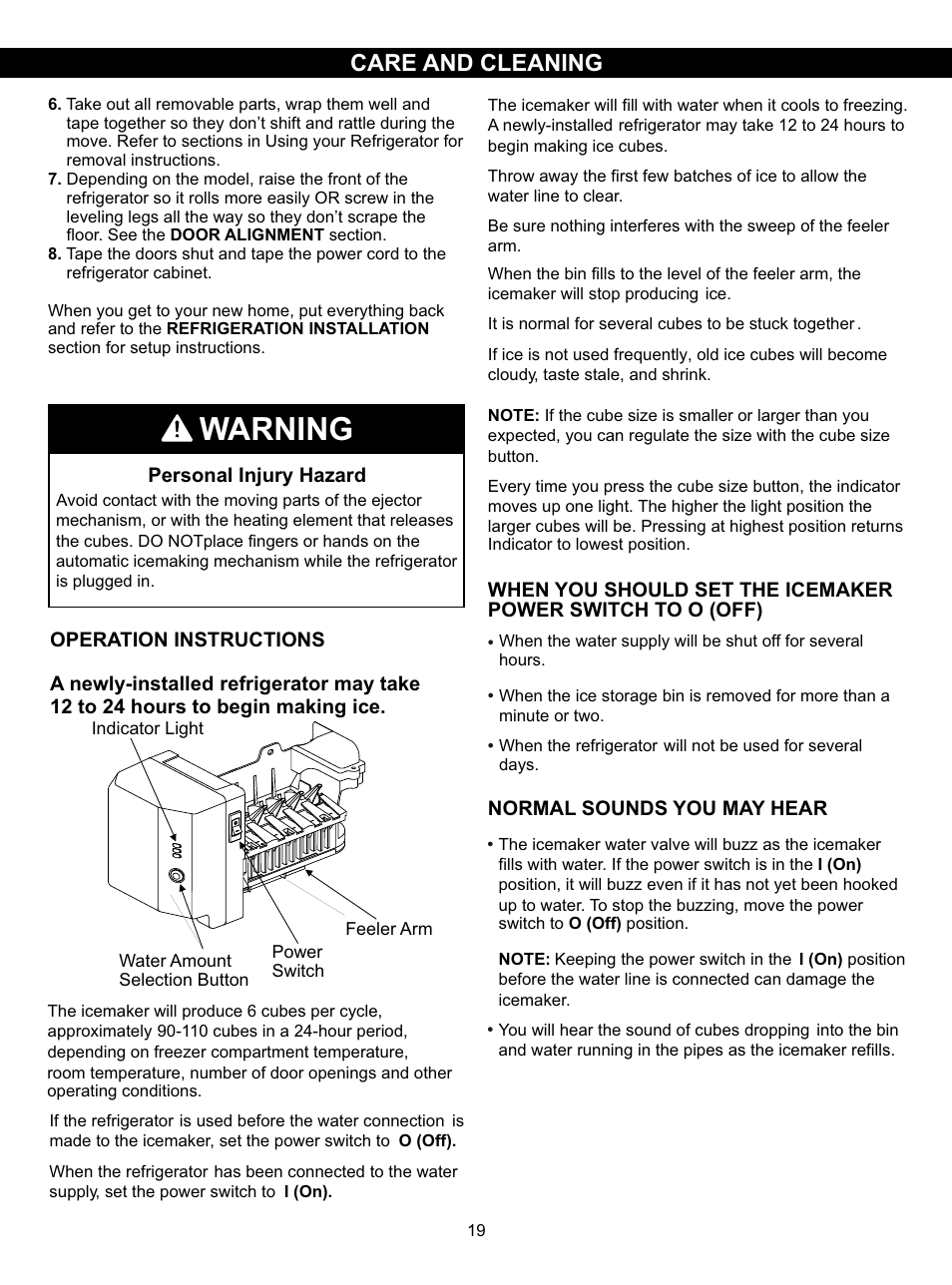 Warning, Care and cleaning | LG LSC27931SW User Manual | Page 19 / 29