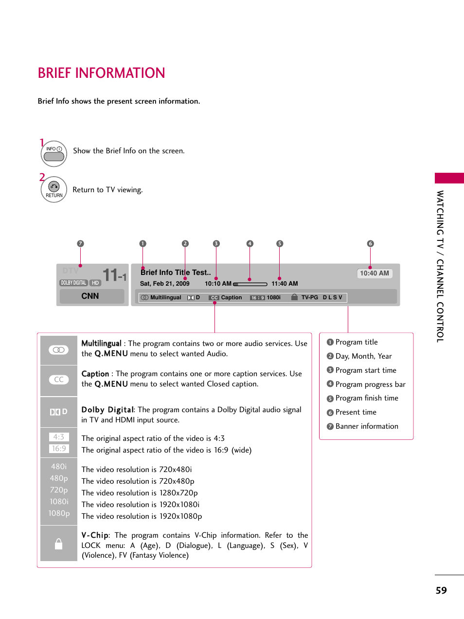 Brief information, Watching tv / channel contr ol | LG 32LH30 User Manual | Page 59 / 136