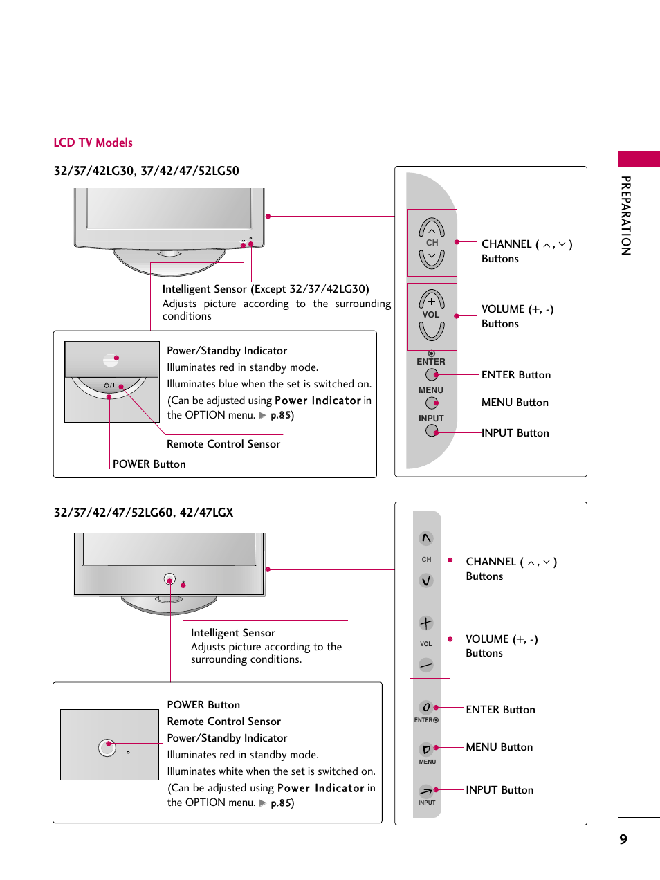 Prep ar at ion, Lcd tv models | LG 42LG30-UD User Manual | Page 11 / 152