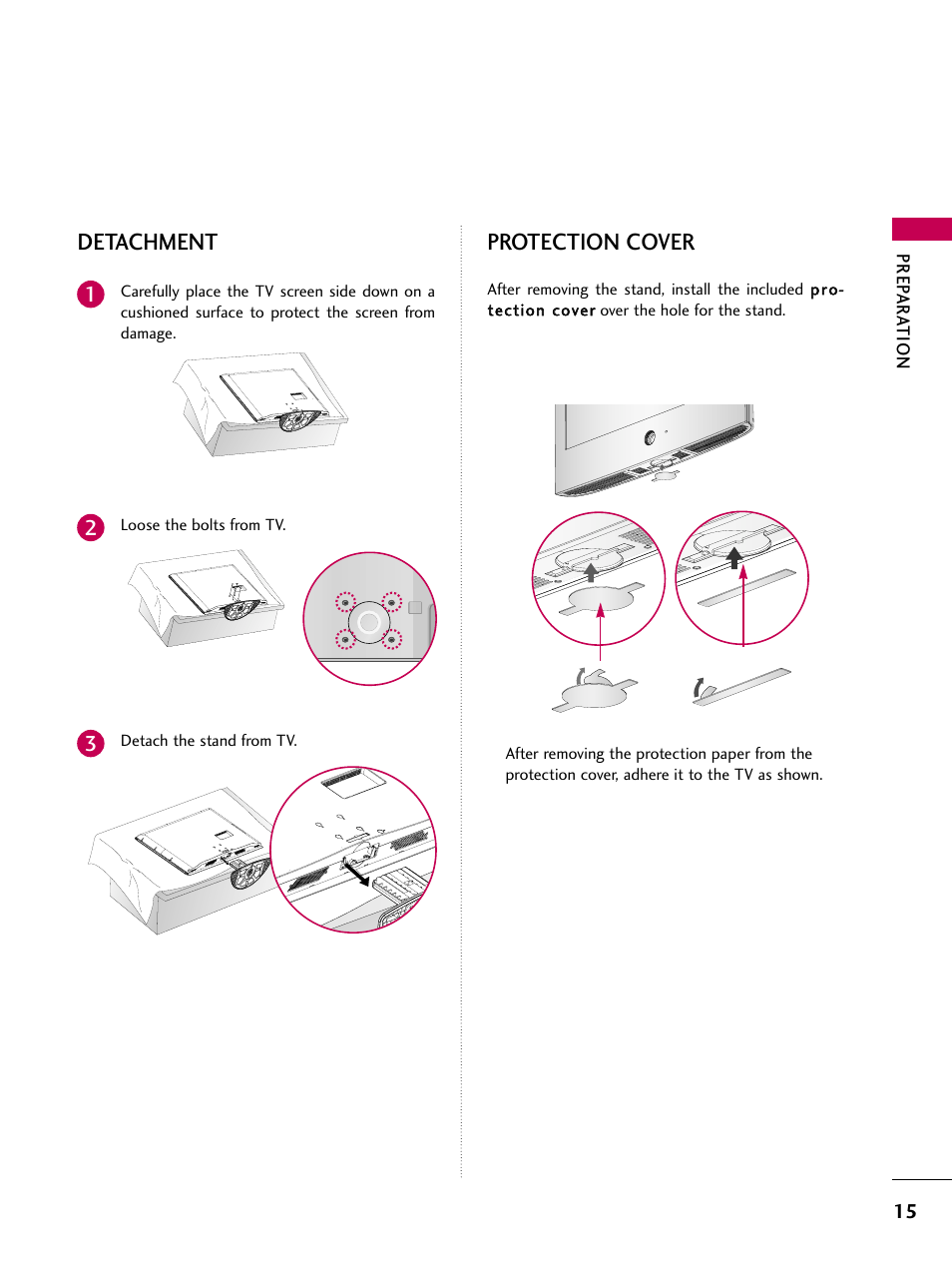 Detachment, Protection cover | LG 42LG30-UD User Manual | Page 17 / 152