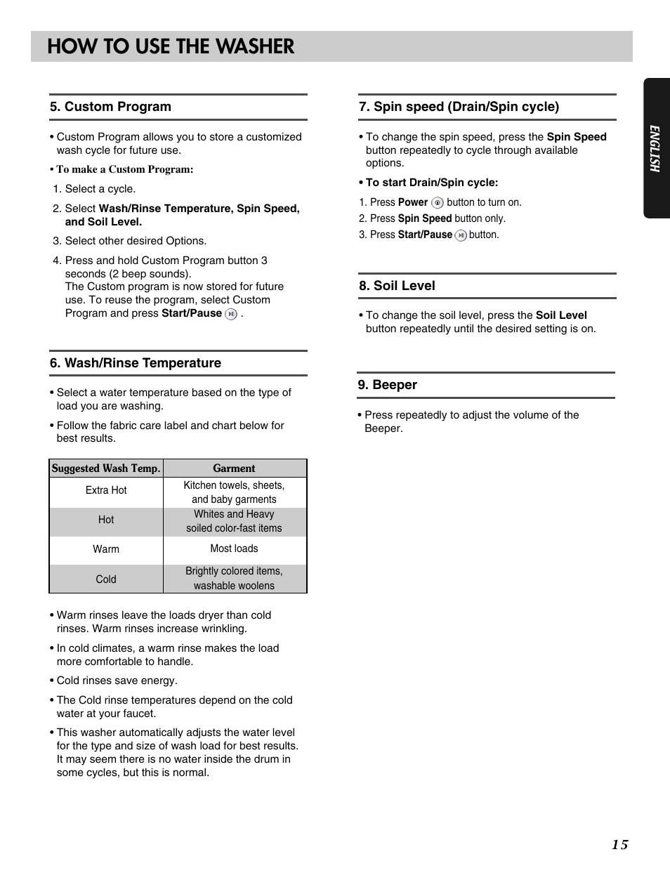How to use the washer | LG WM2496HSM User Manual | Page 16 / 49