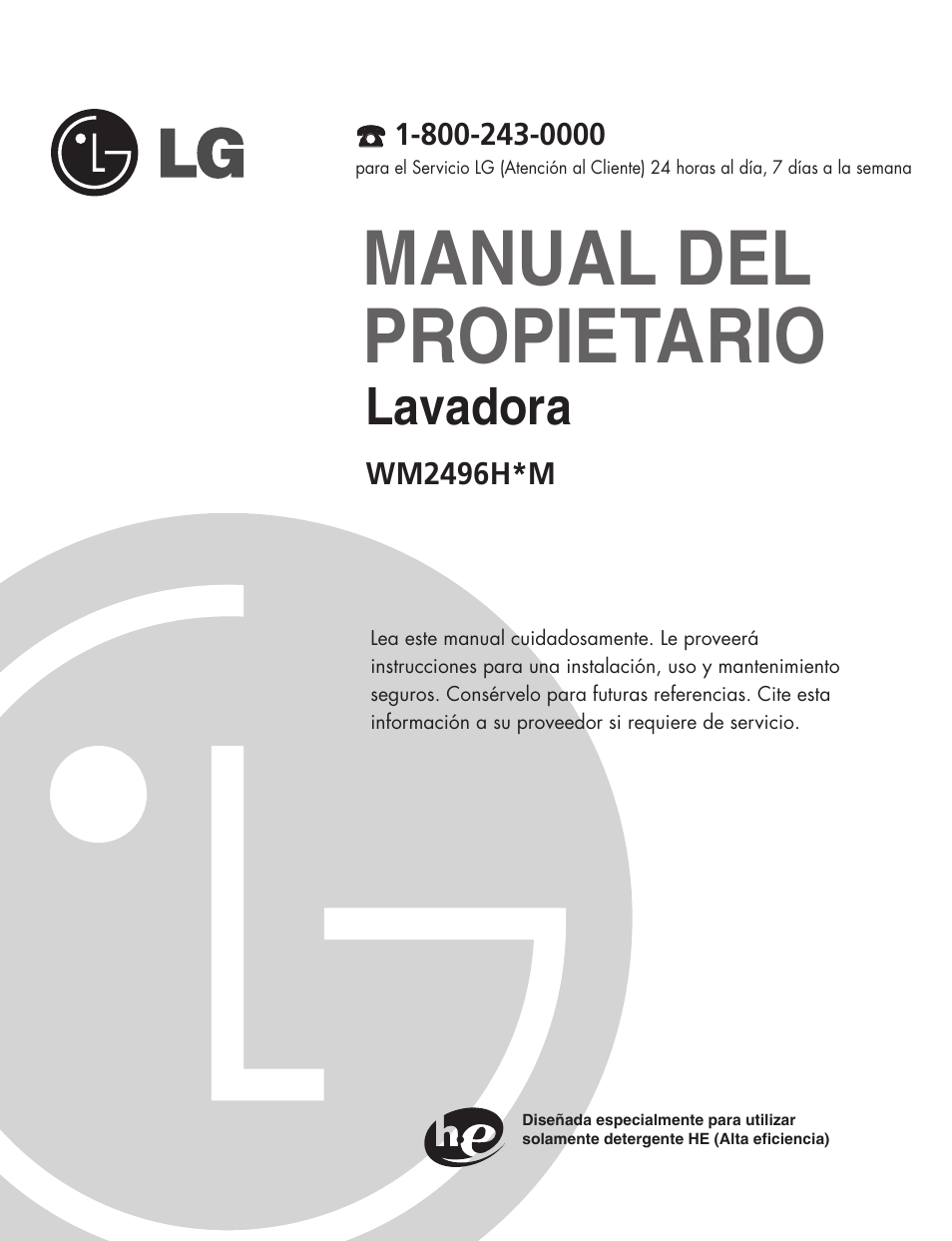 Manual del propietario, Lavadora | LG WM2496HSM User Manual | Page 26 / 49