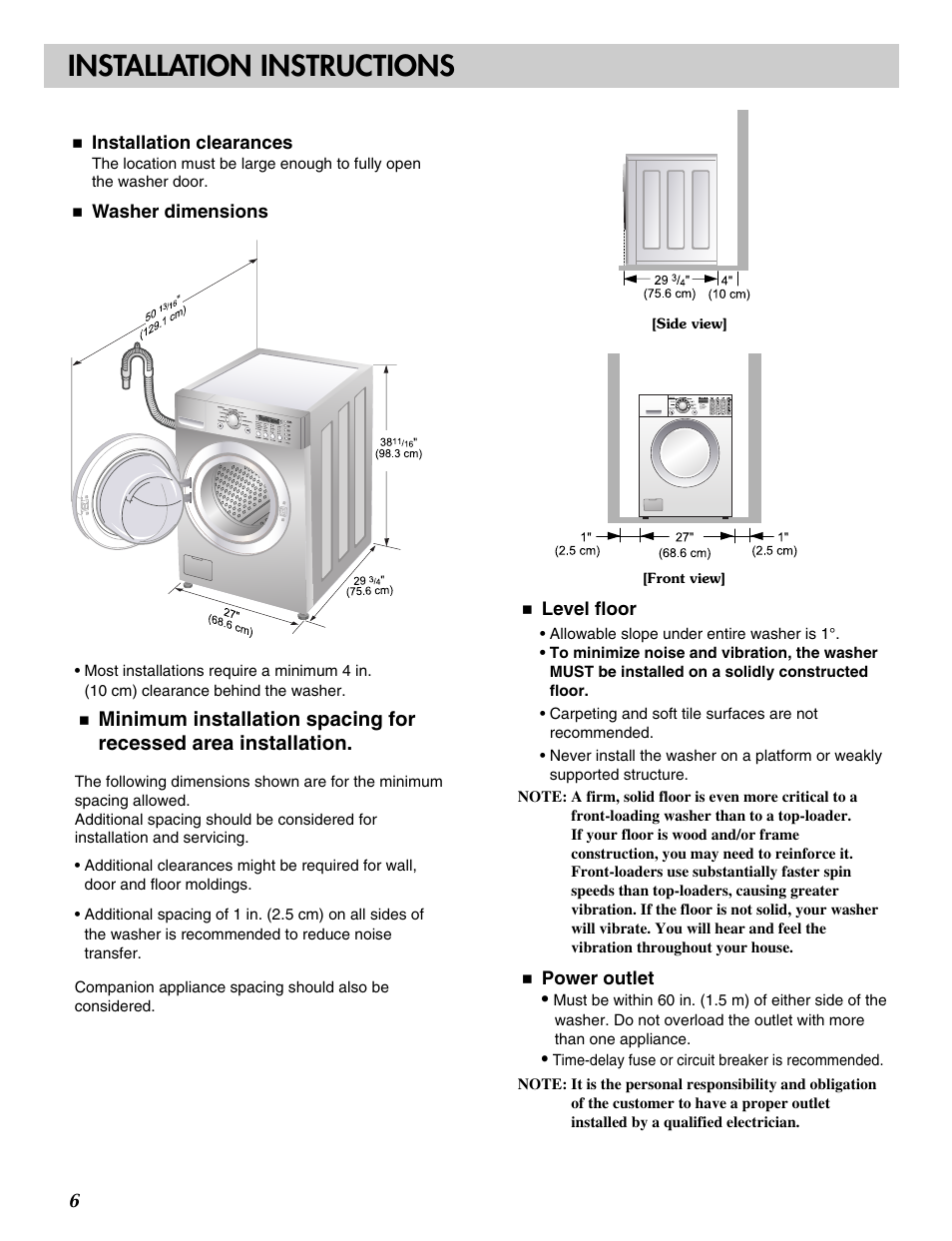 Installation instructions | LG WM2496HSM User Manual | Page 7 / 49