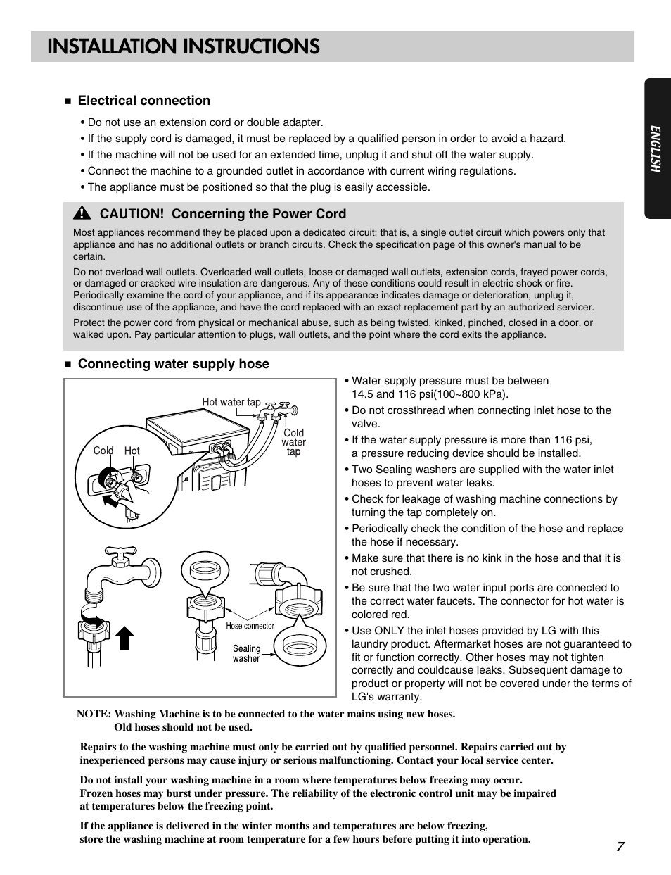 Installation instructions | LG WM2496HSM User Manual | Page 8 / 49