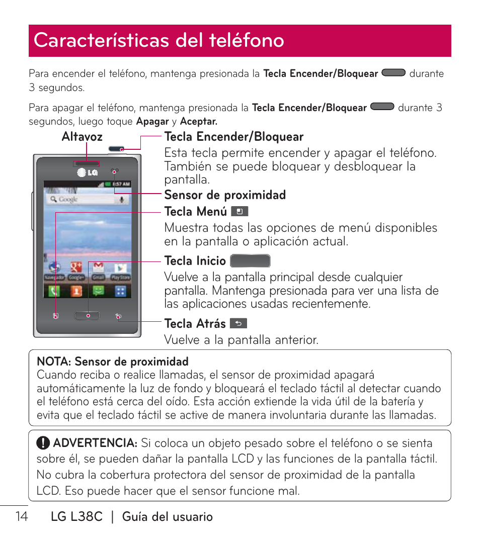 Características del teléfono | LG LGL38C User Manual | Page 101 / 180