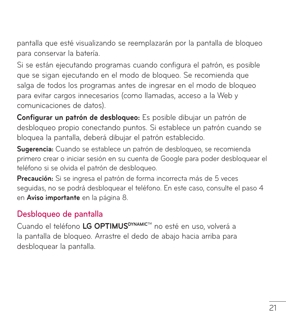 Desbloqueo de pantalla | LG LGL38C User Manual | Page 108 / 180