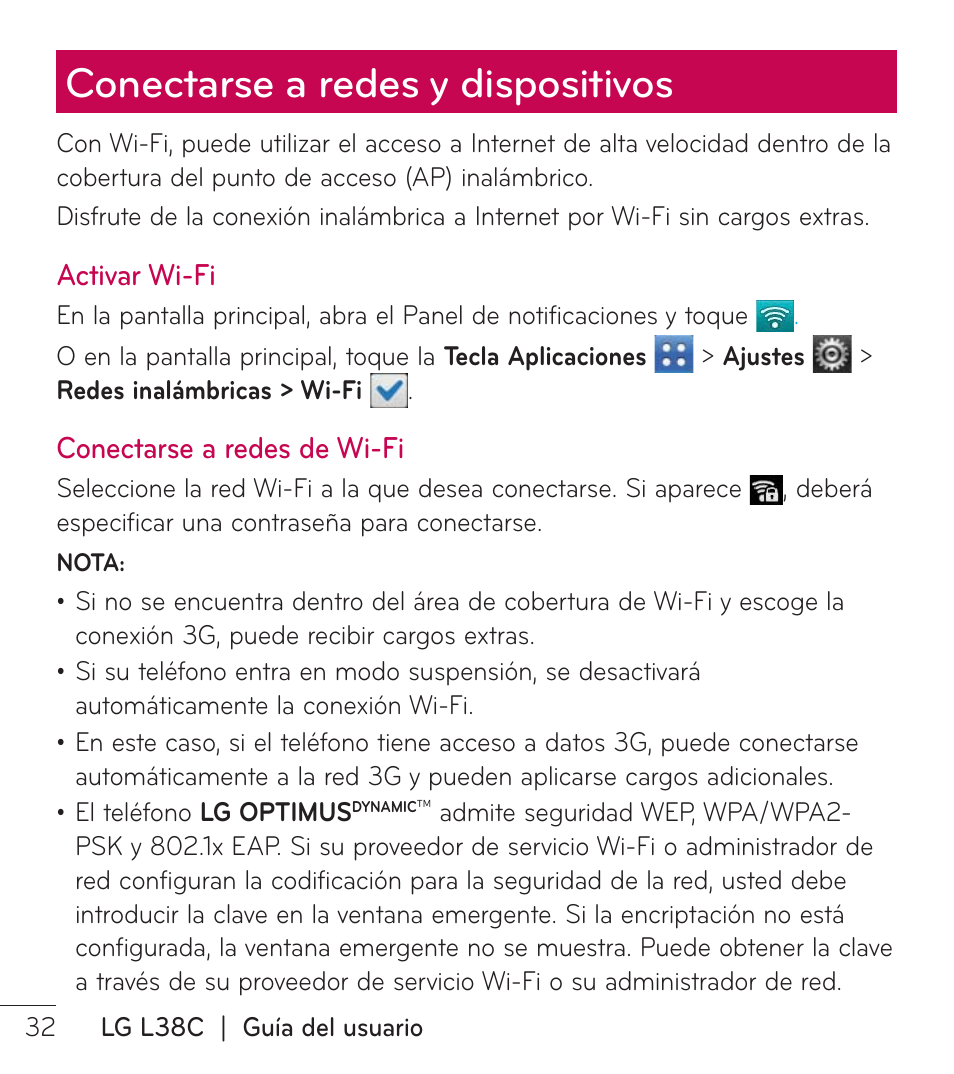 Conectarse a redes y dispositivos | LG LGL38C User Manual | Page 119 / 180