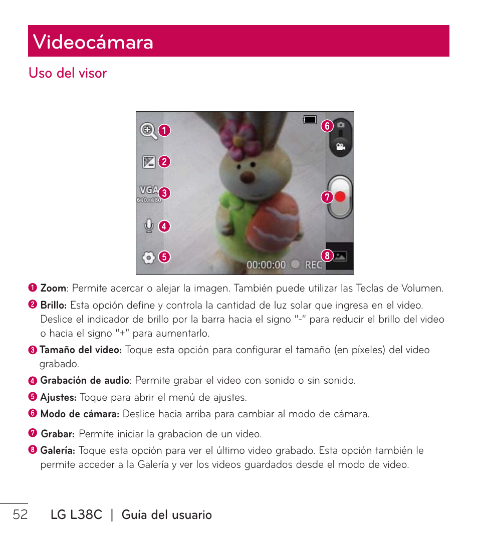 Videocámara, Uso del visor | LG LGL38C User Manual | Page 139 / 180