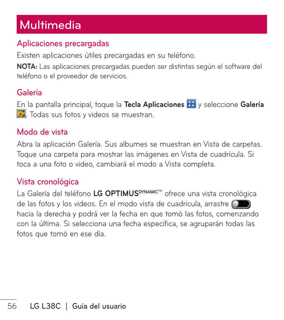 Multimedia | LG LGL38C User Manual | Page 143 / 180