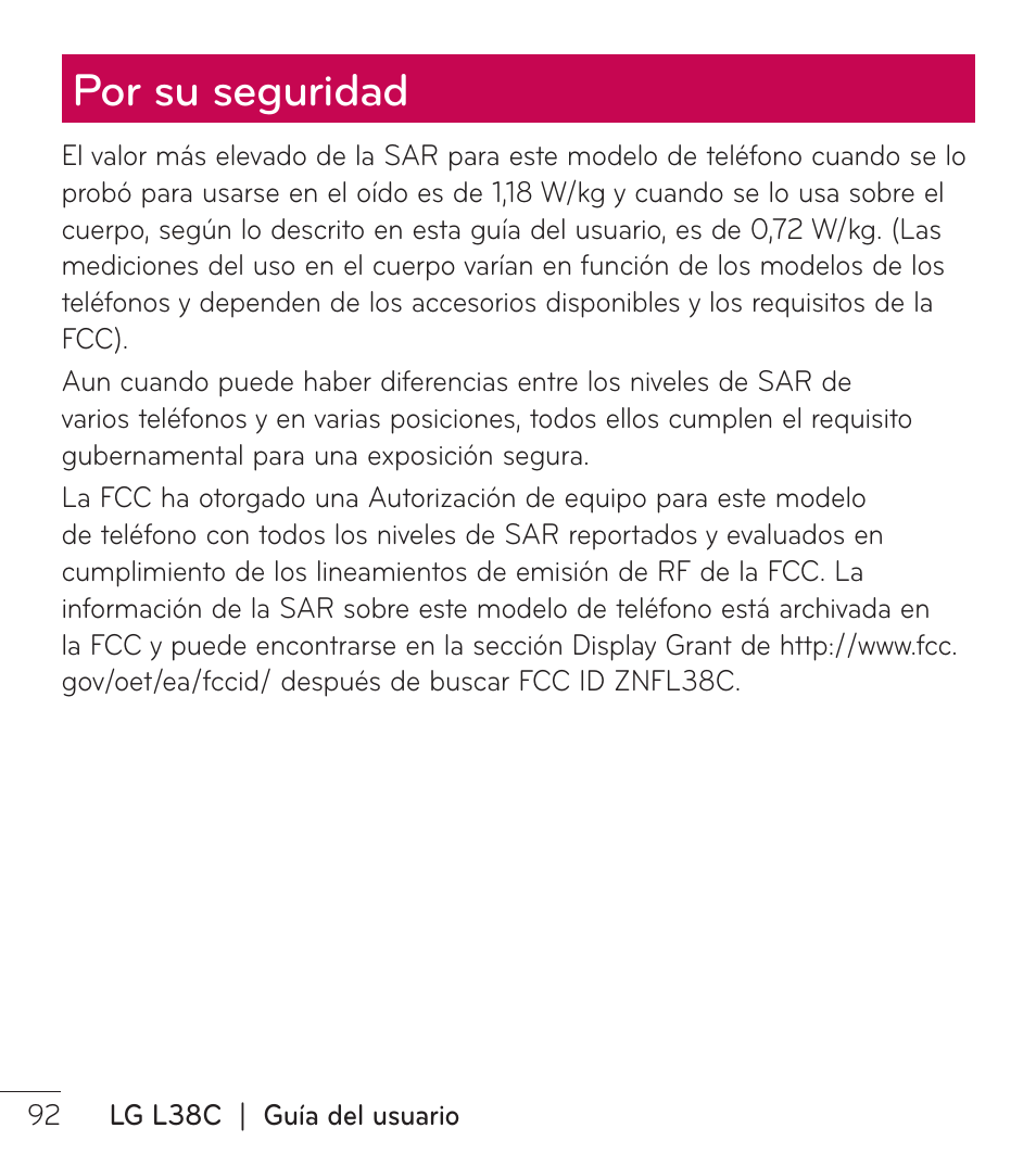 Por su seguridad | LG LGL38C User Manual | Page 179 / 180