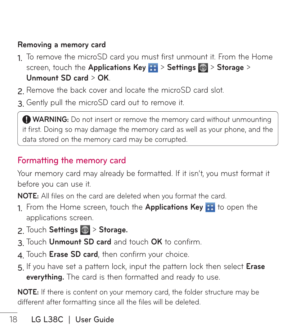 LG LGL38C User Manual | Page 19 / 180