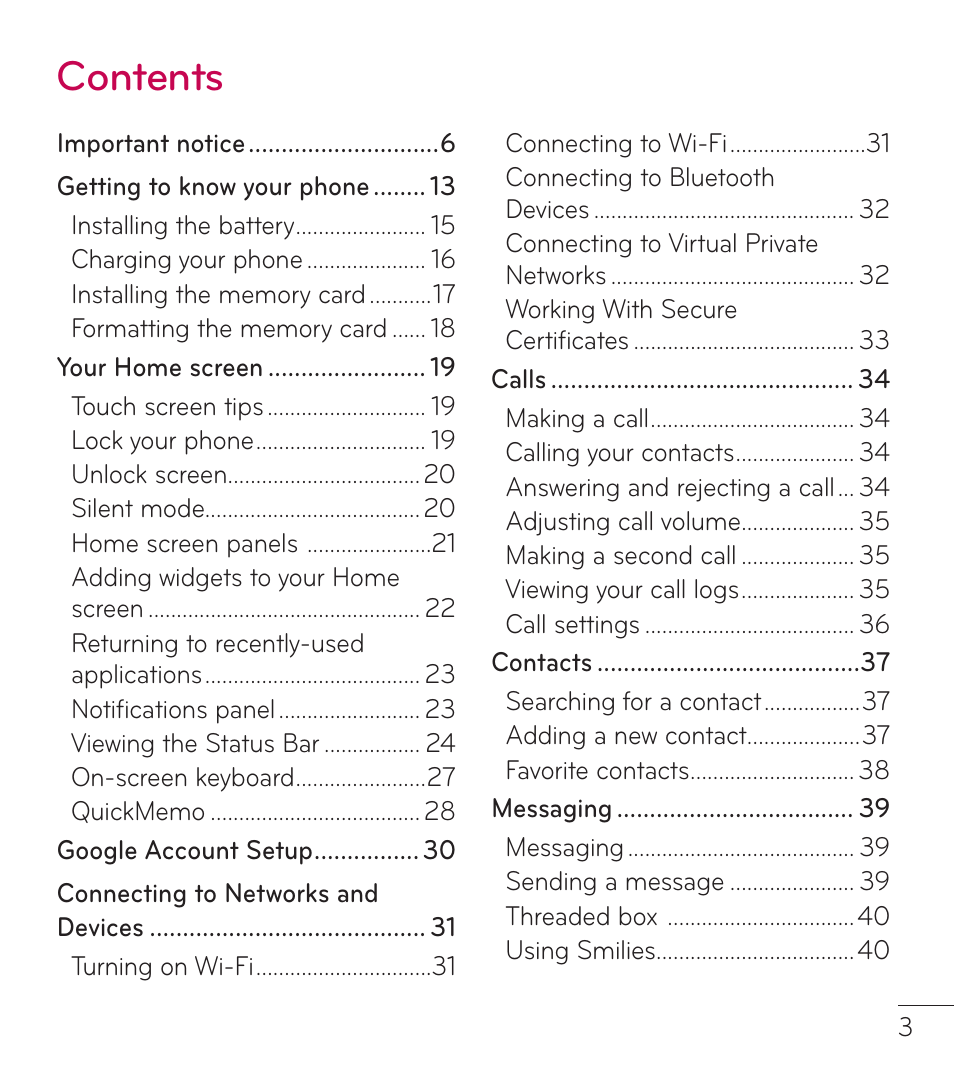 LG LGL38C User Manual | Page 4 / 180
