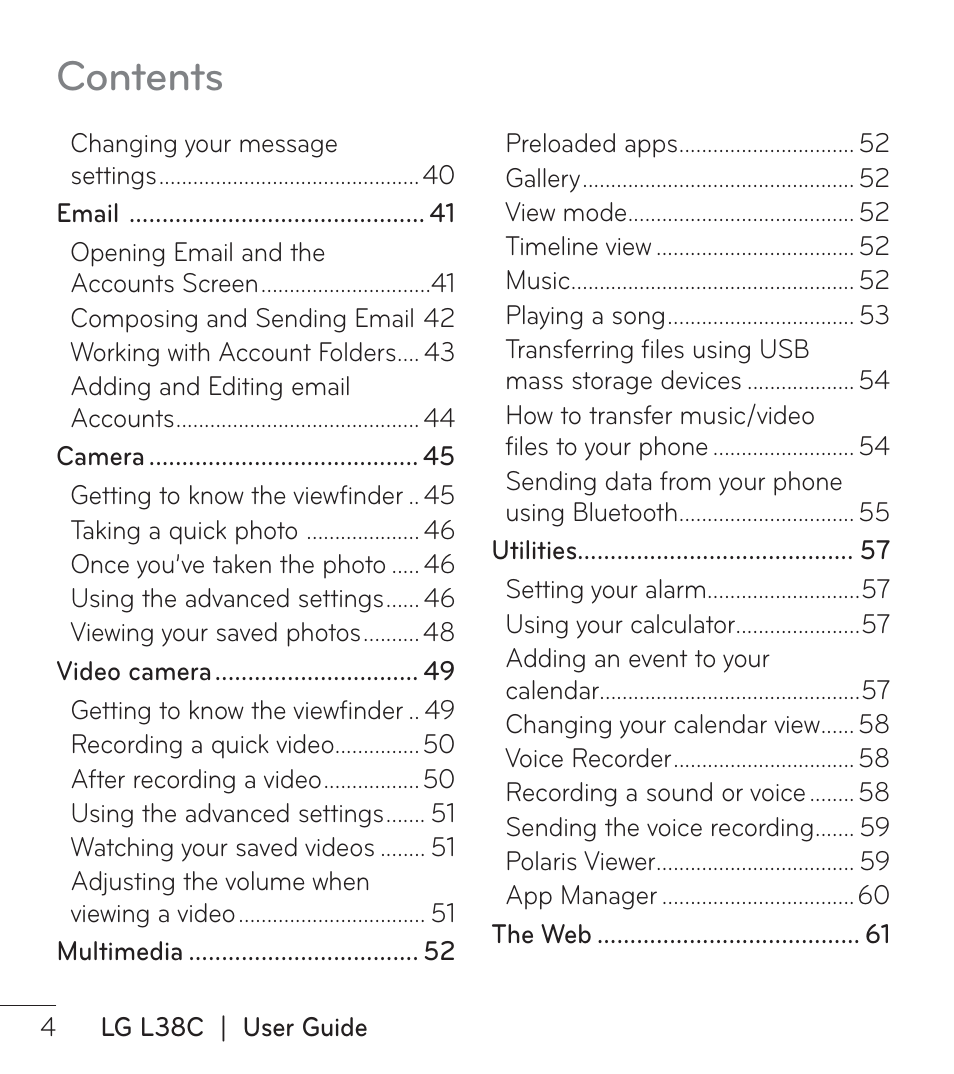 LG LGL38C User Manual | Page 5 / 180