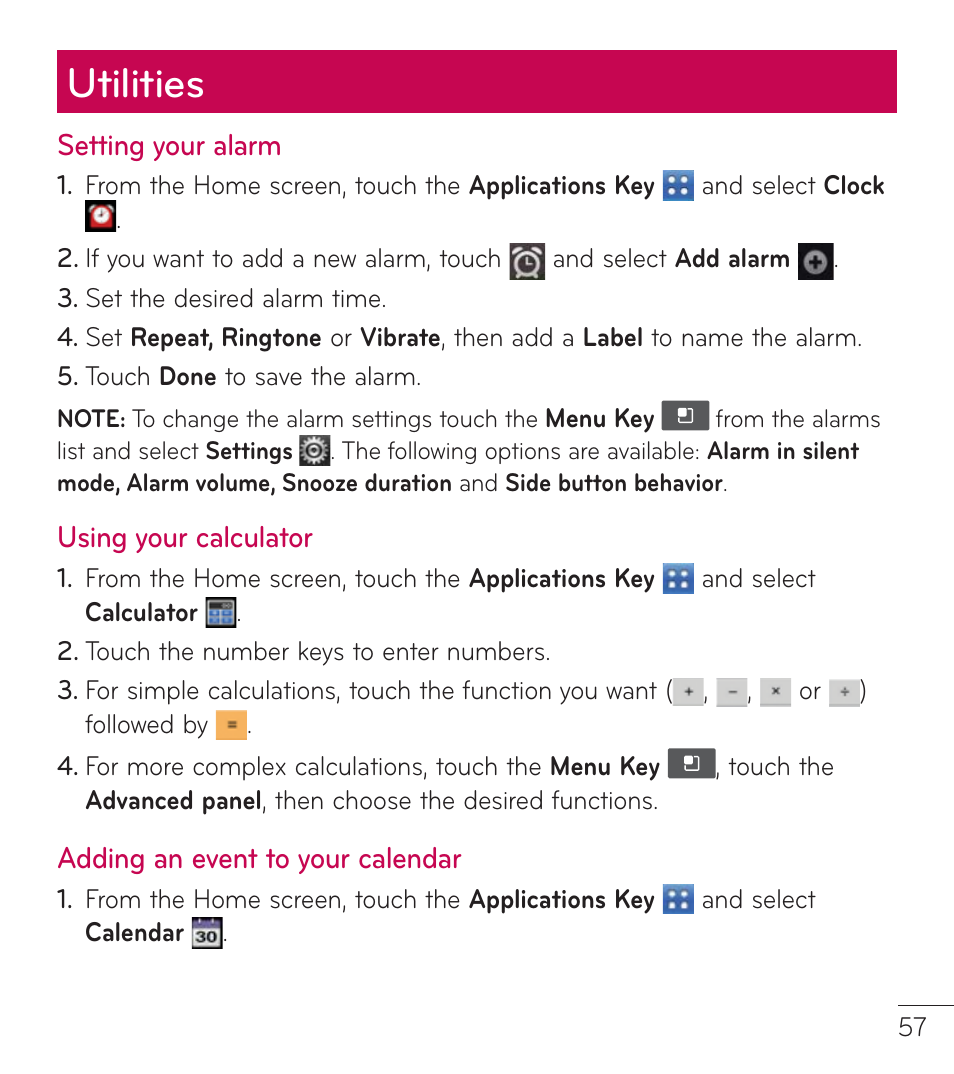 Utilities | LG LGL38C User Manual | Page 58 / 180