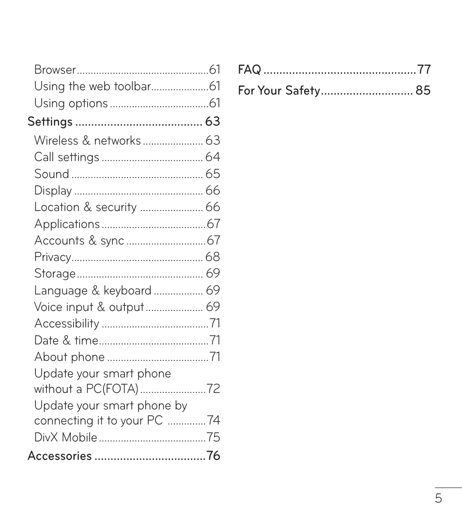 LG LGL38C User Manual | Page 6 / 180