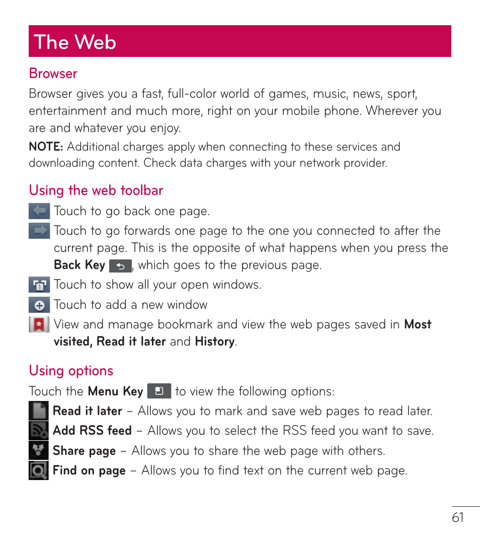 The web | LG LGL38C User Manual | Page 62 / 180