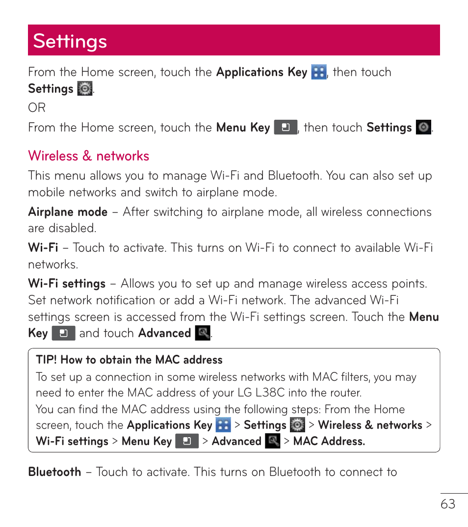 Settings | LG LGL38C User Manual | Page 64 / 180