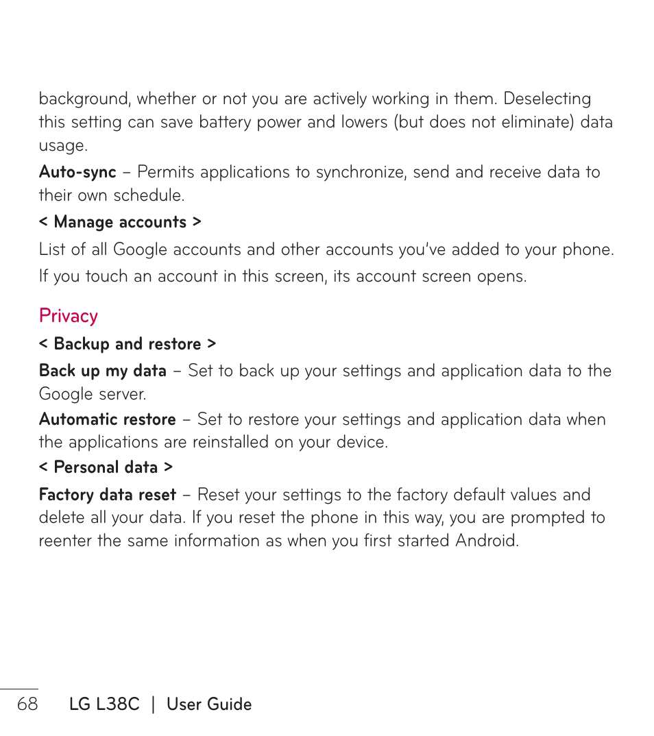 LG LGL38C User Manual | Page 69 / 180