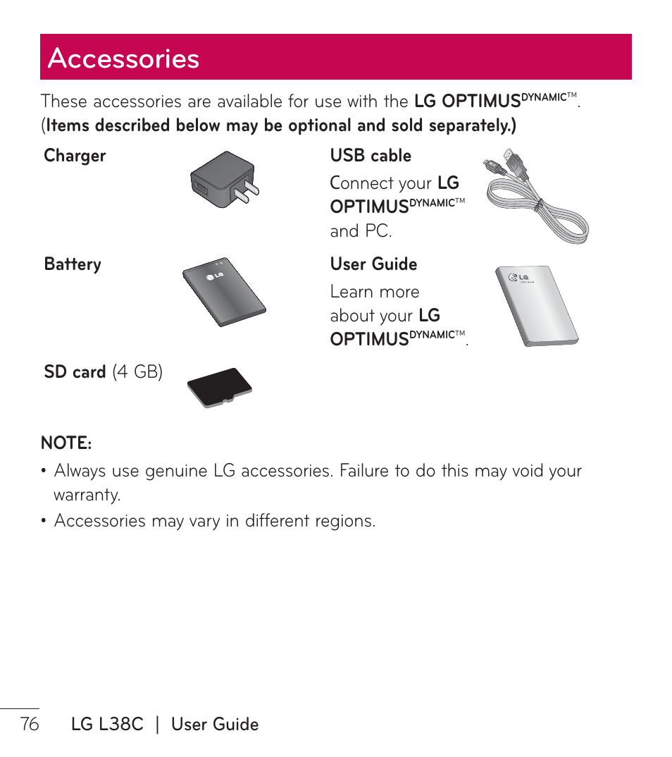 Accessories | LG LGL38C User Manual | Page 77 / 180
