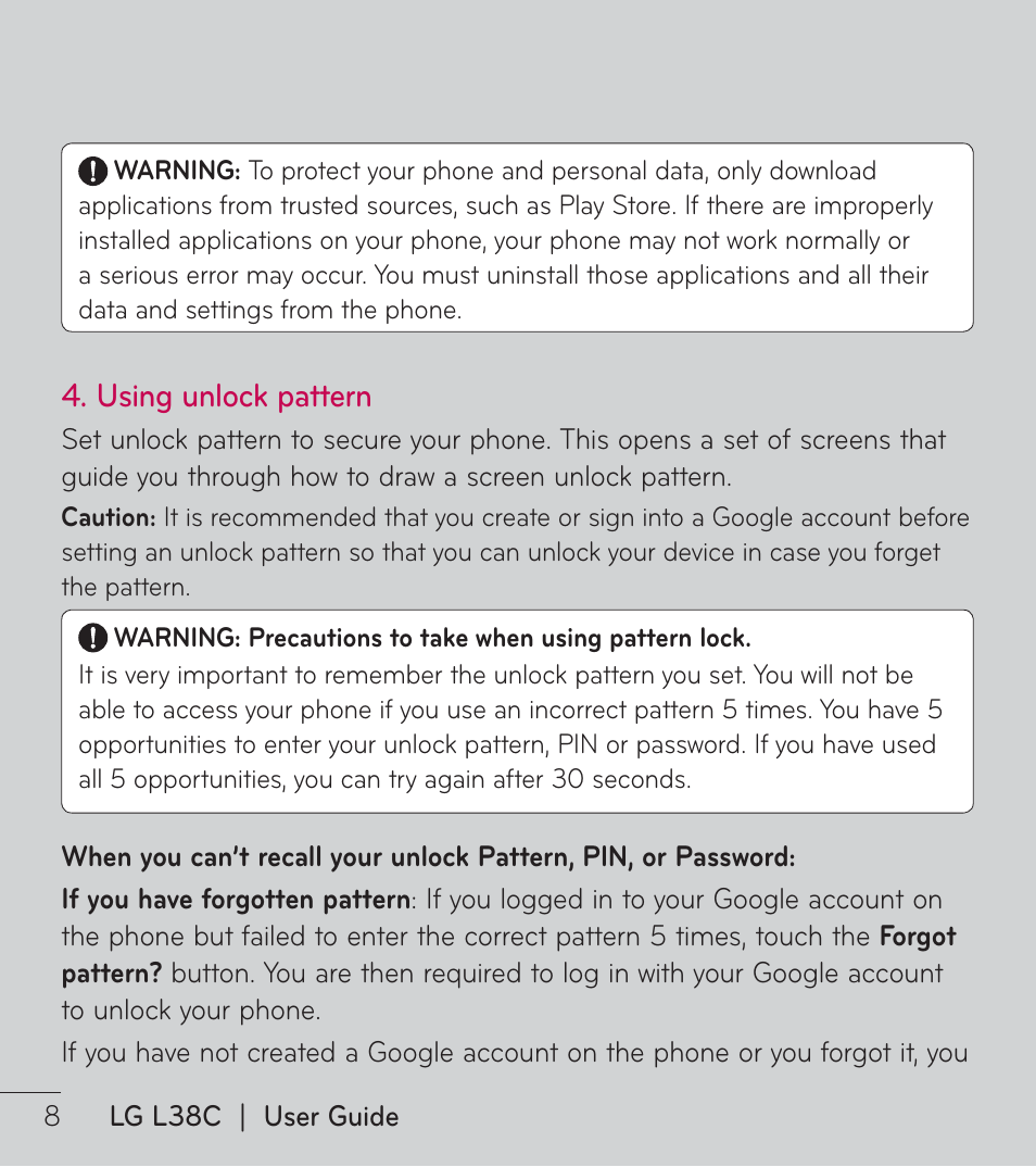 LG LGL38C User Manual | Page 9 / 180