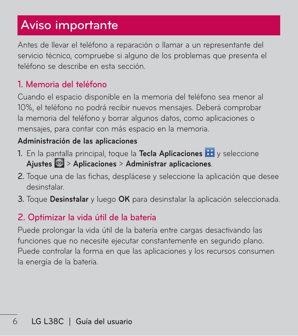 Aviso importante | LG LGL38C User Manual | Page 93 / 180