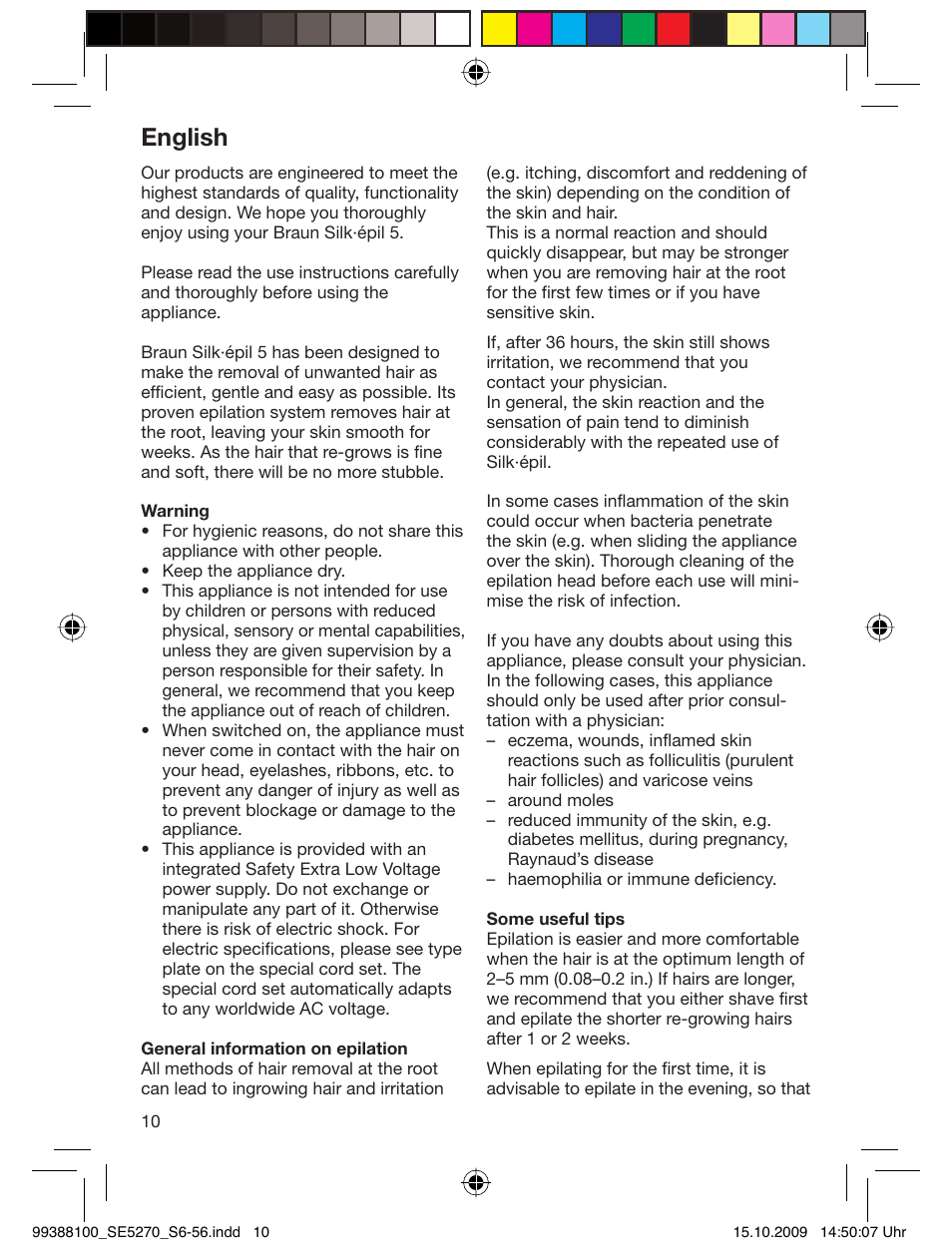 English | Braun 5180 Silk-épil 5, Legs User Manual | Page 9 / 53