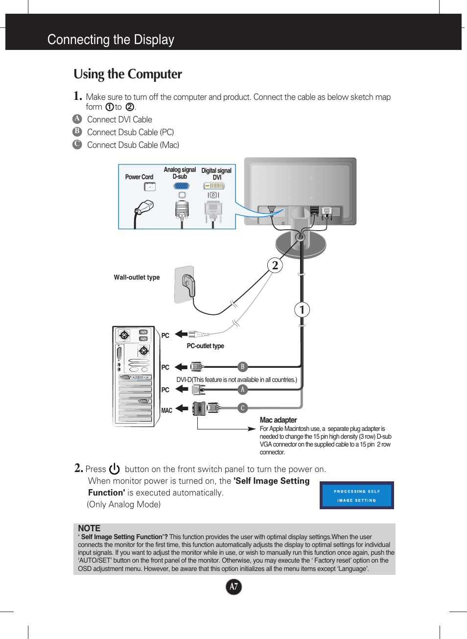 Using the computer, Connecting the display | LG L222WT-BF User Manual | Page 8 / 24
