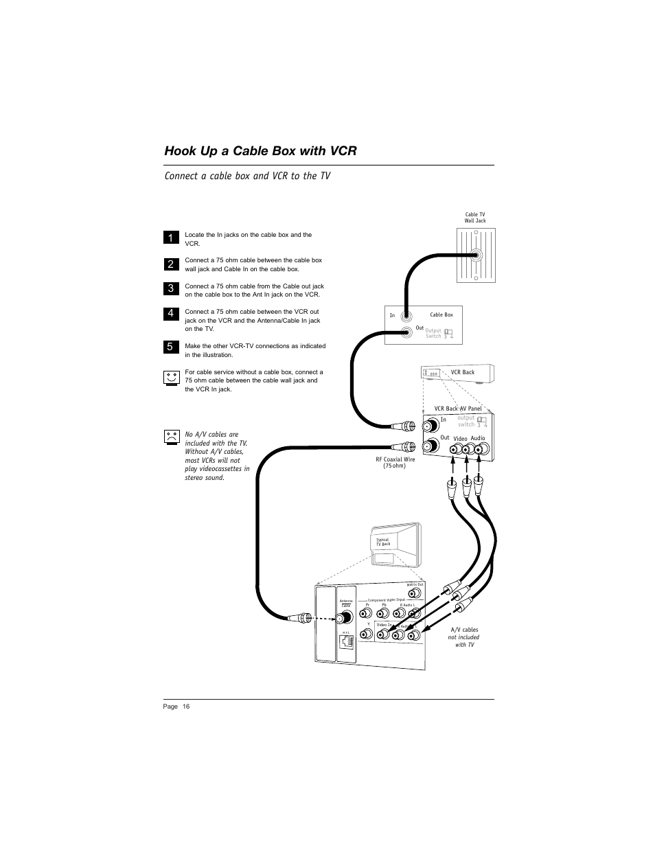 Hook up a cable box with vcr, Connect a cable box and vcr to the tv, Cable service with vcr | LG DU-27FB34C User Manual | Page 16 / 62