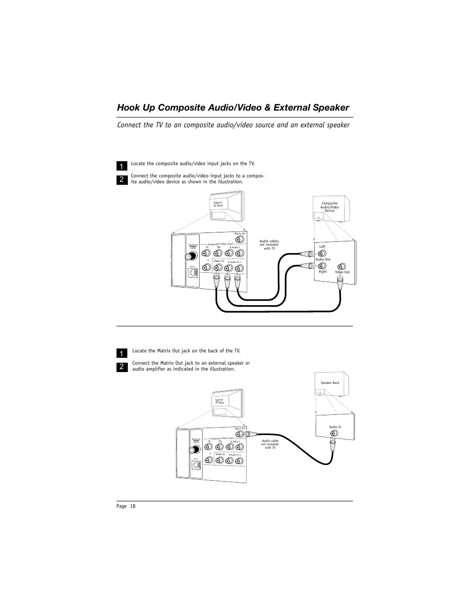 Hook up composite audio/video & external speaker, Composite audio/video, External speaker | LG DU-27FB34C User Manual | Page 18 / 62