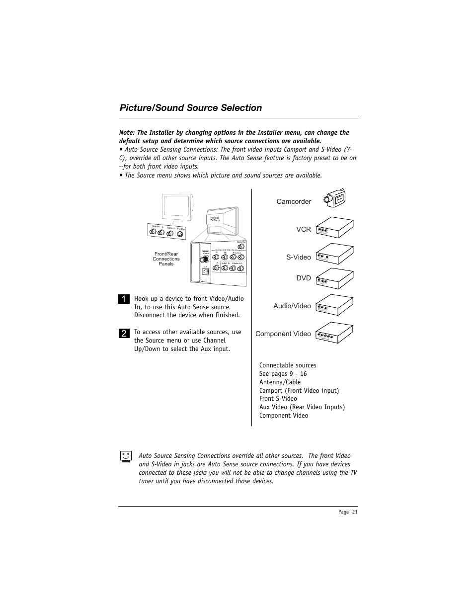 Picture/sound source selection 1 2, R -audio -l, Pb y pr | Page 21 | LG DU-27FB34C User Manual | Page 21 / 62
