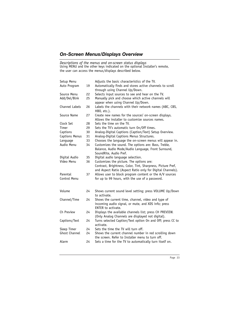 On-screen menus/displays overview | LG DU-27FB34C User Manual | Page 23 / 62