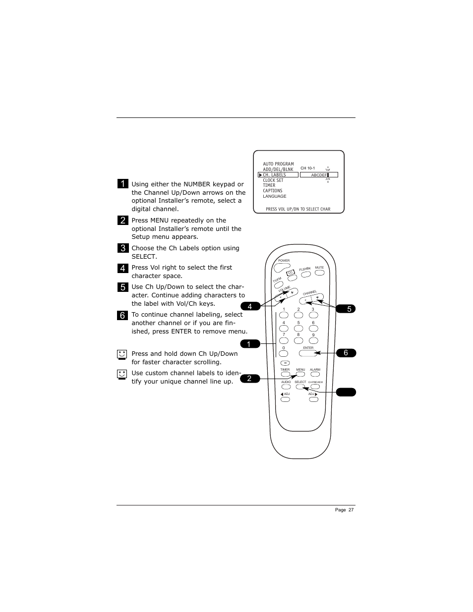 Setting custom labels for digital channels, Setting channel names for channel labels | LG DU-27FB34C User Manual | Page 27 / 62