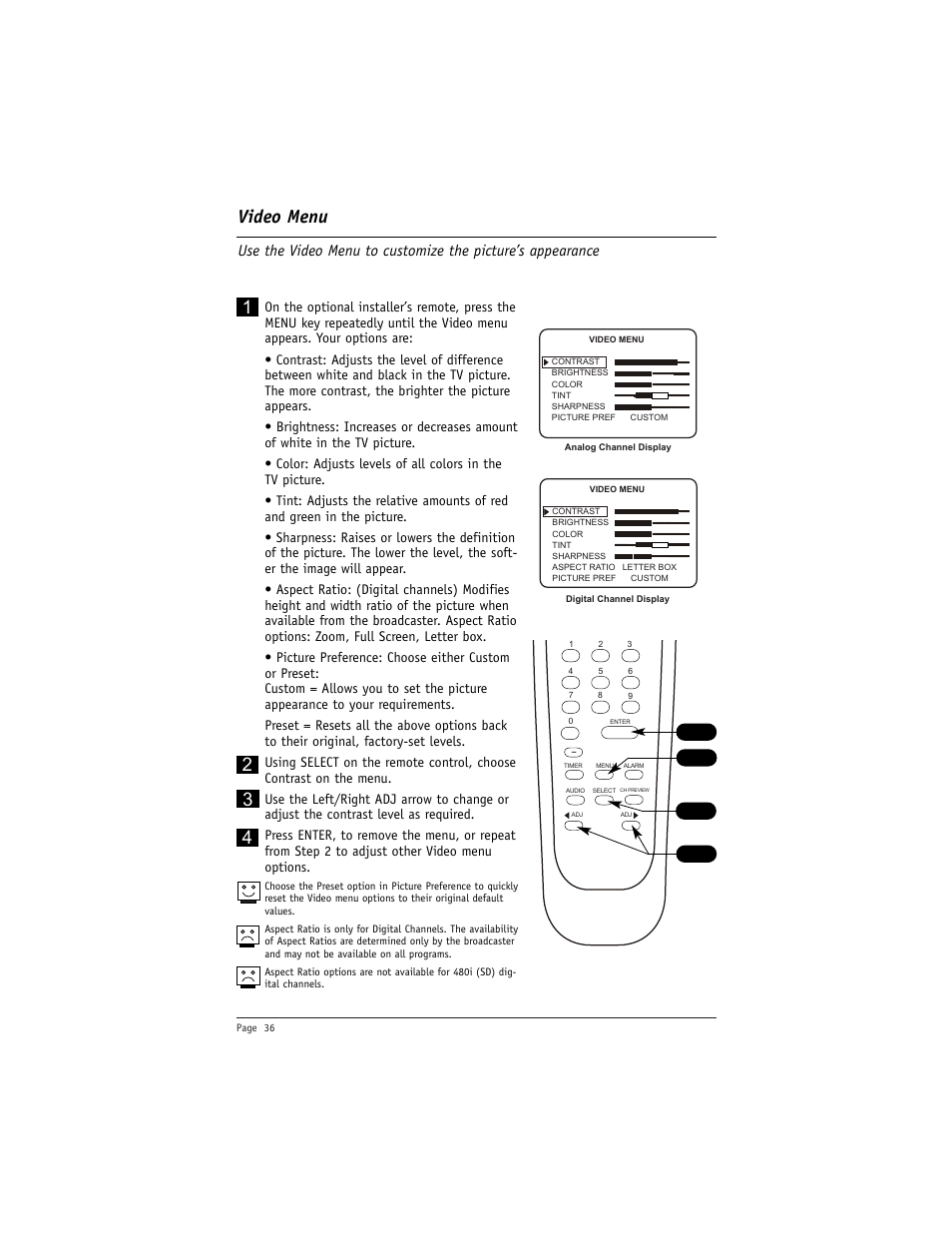 Video menu | LG DU-27FB34C User Manual | Page 36 / 62
