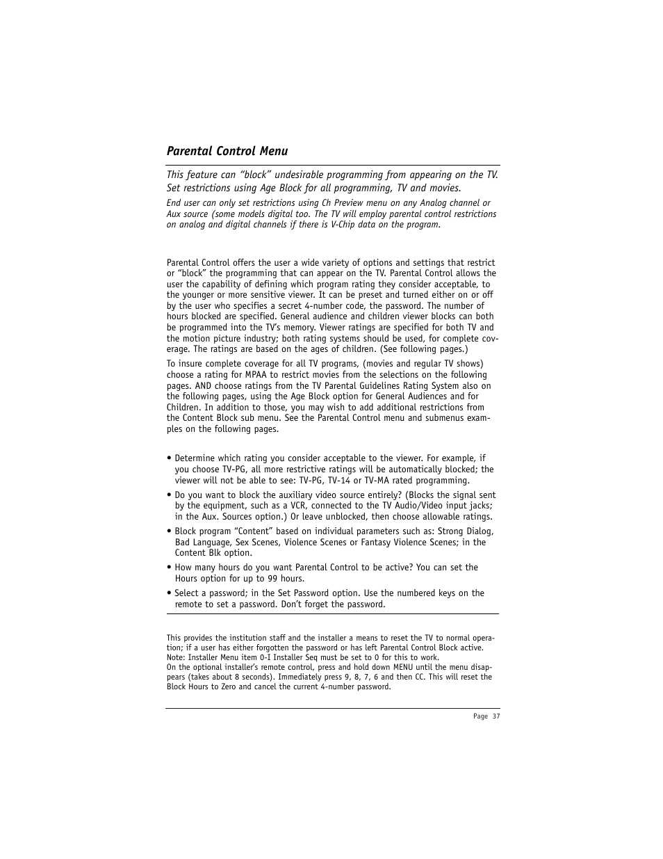 Parental control menu | LG DU-27FB34C User Manual | Page 37 / 62