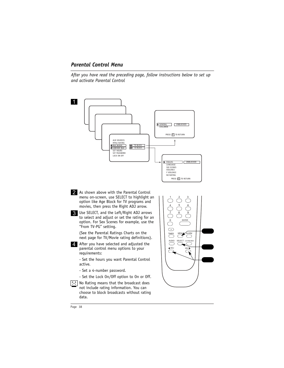 Parental control menu | LG DU-27FB34C User Manual | Page 38 / 62