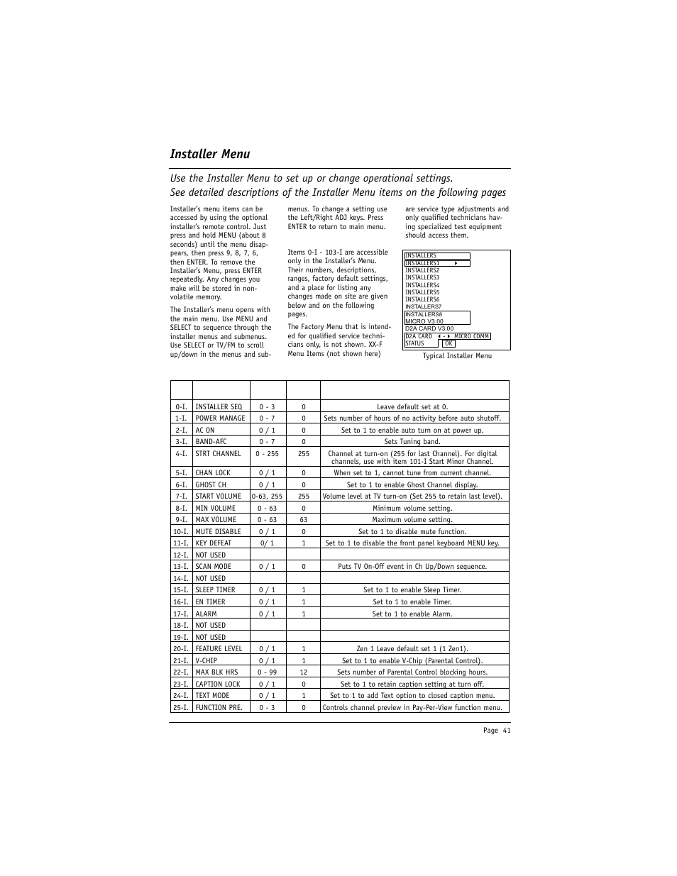 Installer menu | LG DU-27FB34C User Manual | Page 41 / 62
