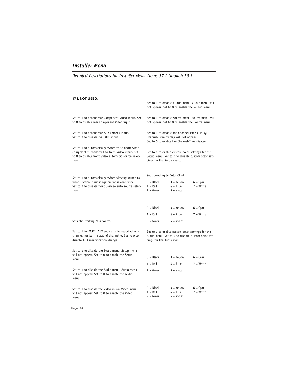 Installer menu | LG DU-27FB34C User Manual | Page 48 / 62