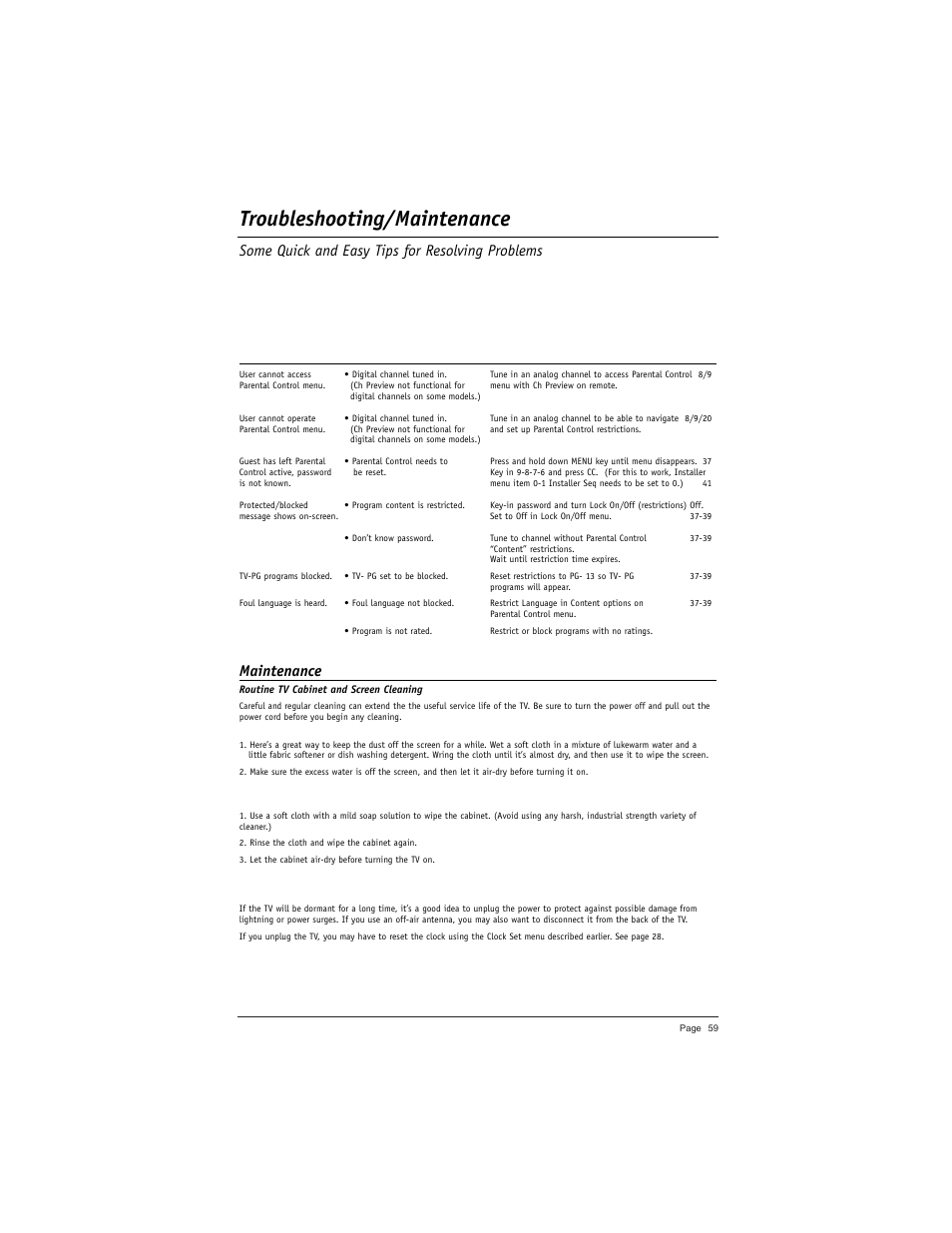 Troubleshooting/maintenance, Maintenance, Some quick and easy tips for resolving problems | LG DU-27FB34C User Manual | Page 59 / 62