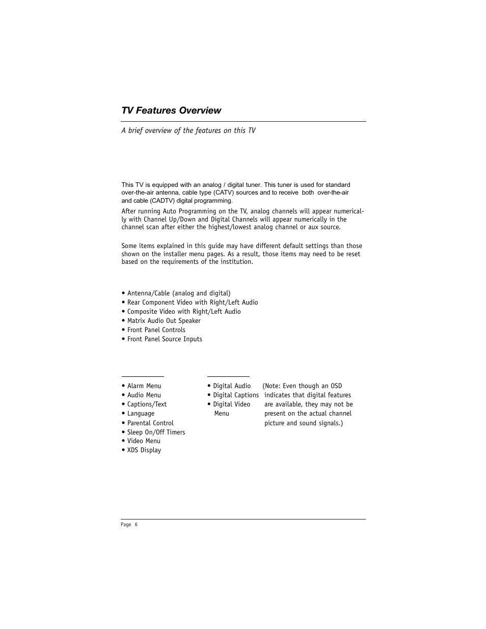 Tv features overview | LG DU-27FB34C User Manual | Page 6 / 62