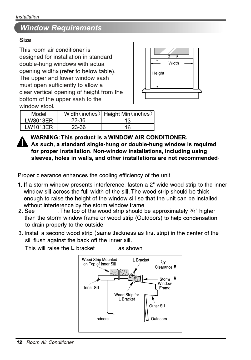 Clearance | LG LW1013ER User Manual | Page 12 / 48