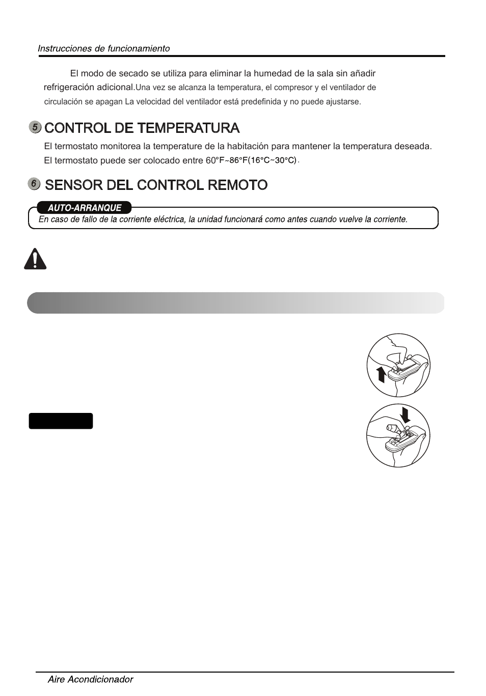 Insertar las batería del control remoto, Consejo, Control de temperatura | Sensor del control remoto | LG LW1013ER User Manual | Page 40 / 48