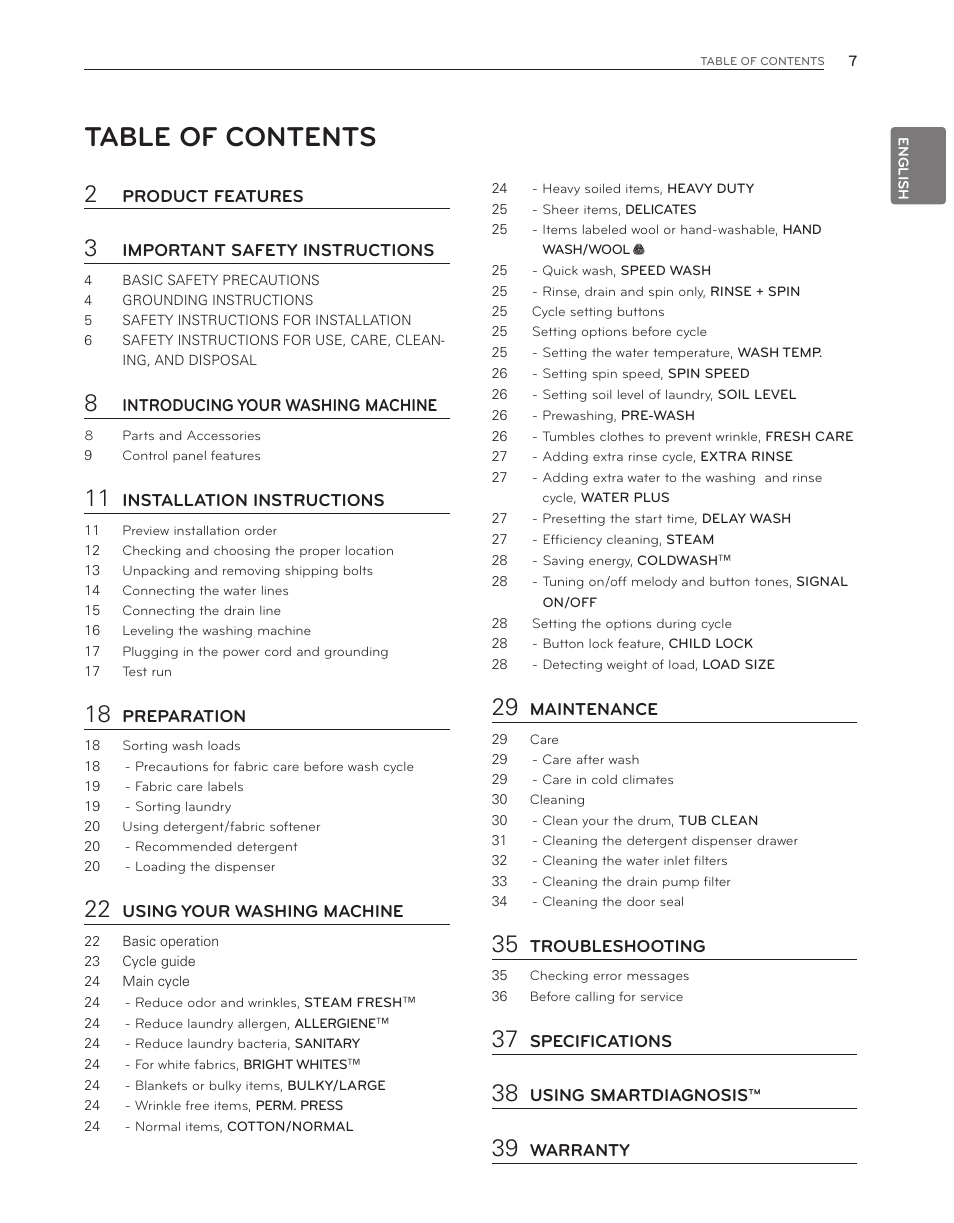 LG WM3550HWCA User Manual | Page 7 / 120