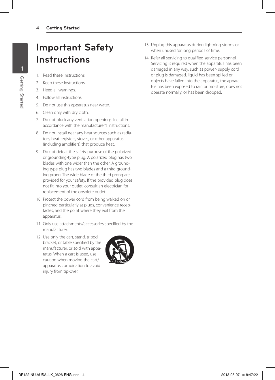 Important safety instructions | LG DP122 User Manual | Page 4 / 22